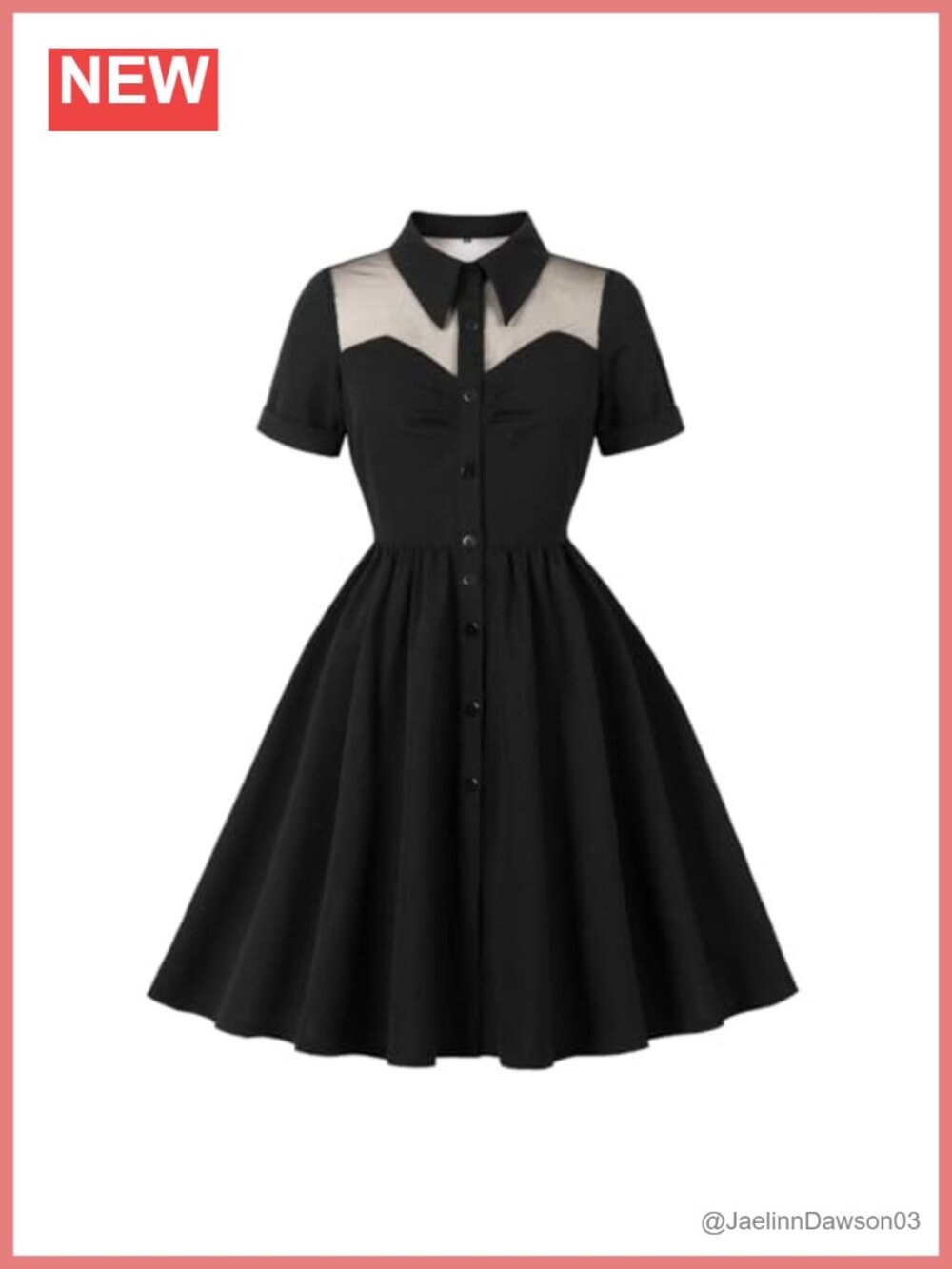 Wellwits Mesh Insert Work Vintage Shirt Dress Button Down Short Sleeve